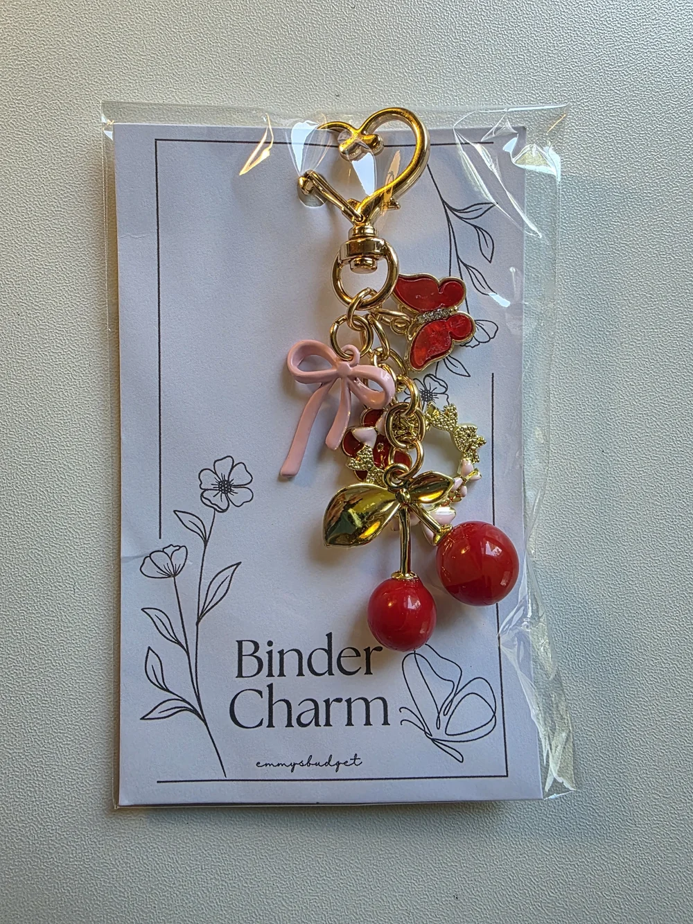 Binder Charm Cherry Keychain - Gold & Red Emmys Budget